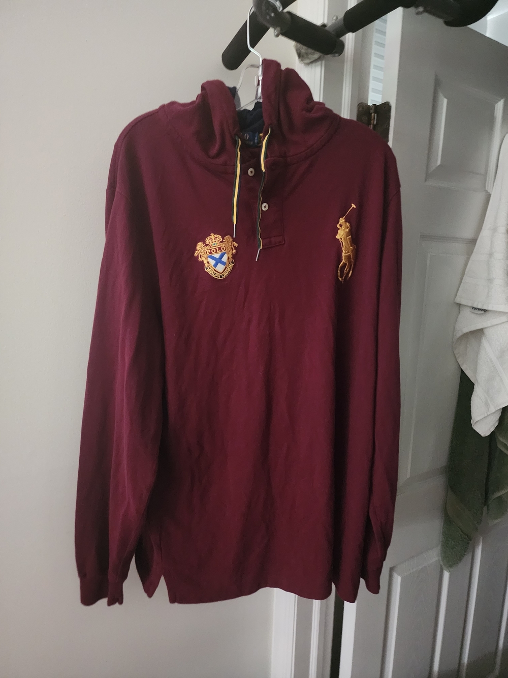 Polo by Ralph Lauren Burgundy Zip Rugby with Gold Embroidery